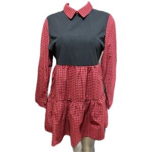 Red and Black Gingham Tartan Plaid Dress Schoolgirl Preppy Sz Medium Wednesday